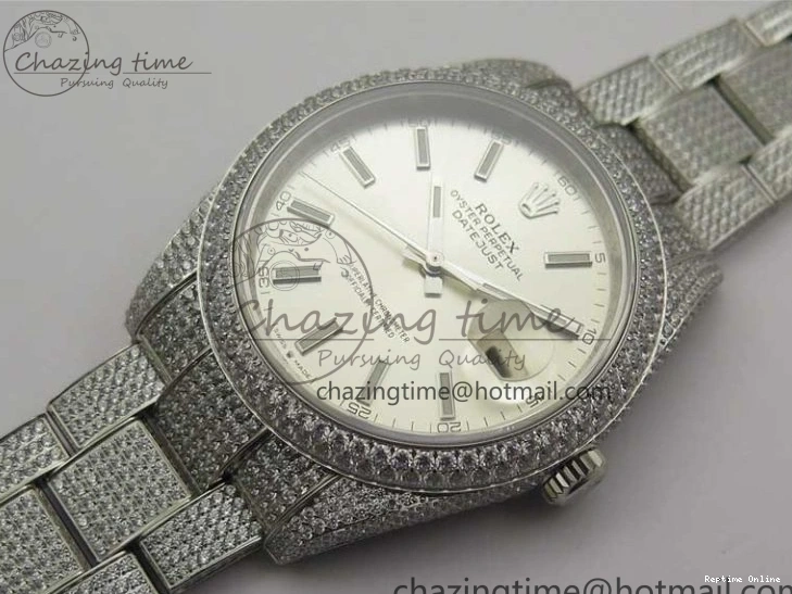 0224 Practical DateJust 41 126334 904 Full Paved Diamonds BP Maker Best Edition Silver Dial on Oyster Bracelet A 2542